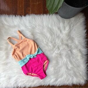 Girls Pink One Piece Swimsuit Color Block